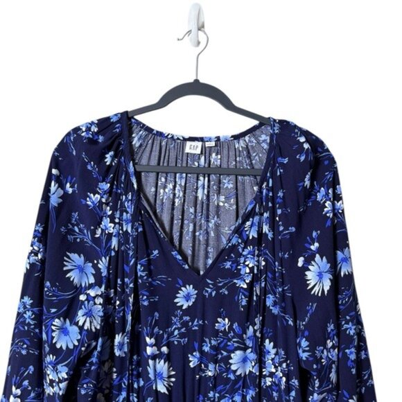 Gap Relaxed Smocked Splitneck Mini Dress Large Ditsy Floral FairyGoth Fe… - Picture 5 of 9
